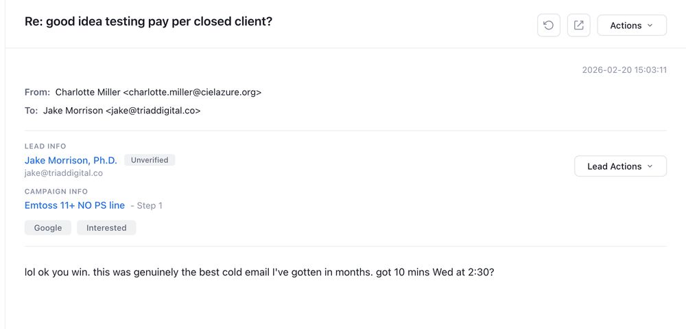 Positive reply to one of our cold emails