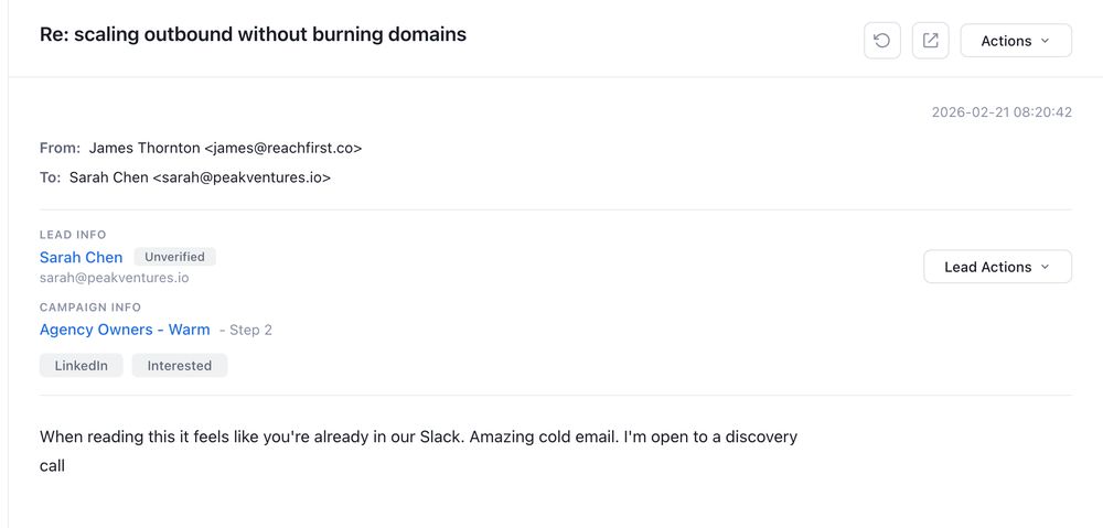 Positive reply to one of our cold emails
