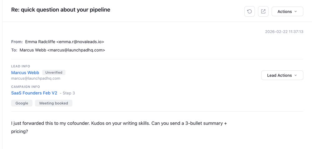 Positive reply to one of our cold emails