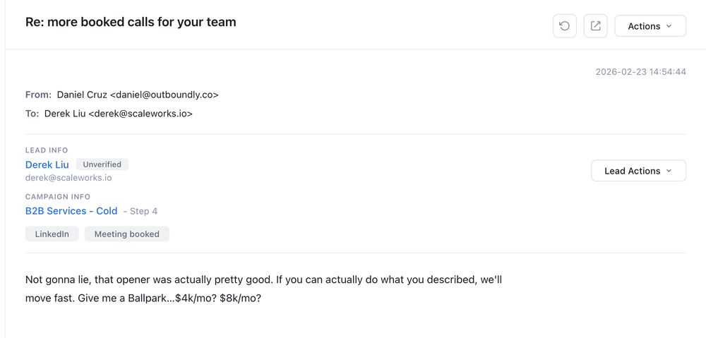 Positive reply to one of our cold emails