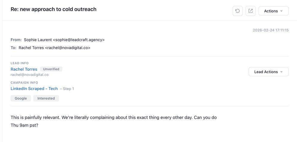 Positive reply to one of our cold emails