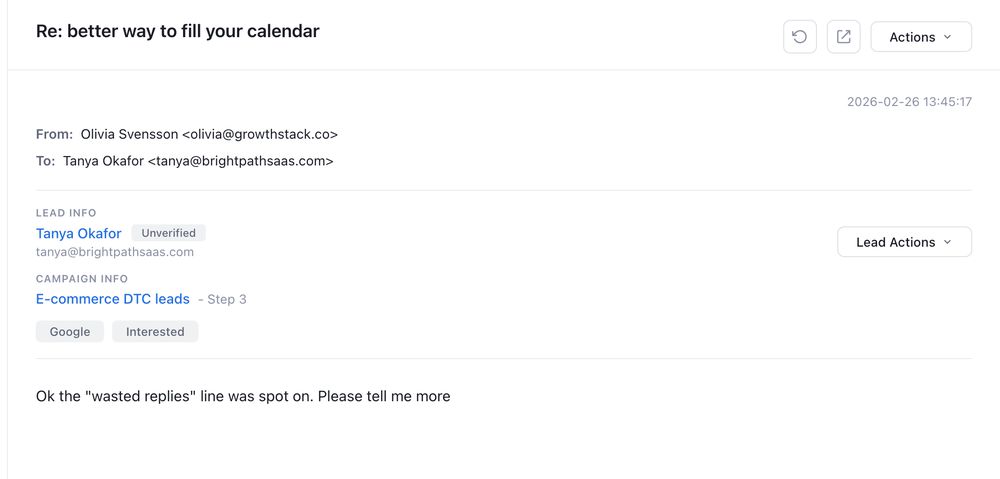 Positive reply to one of our cold emails