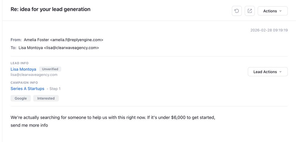Positive reply to one of our cold emails