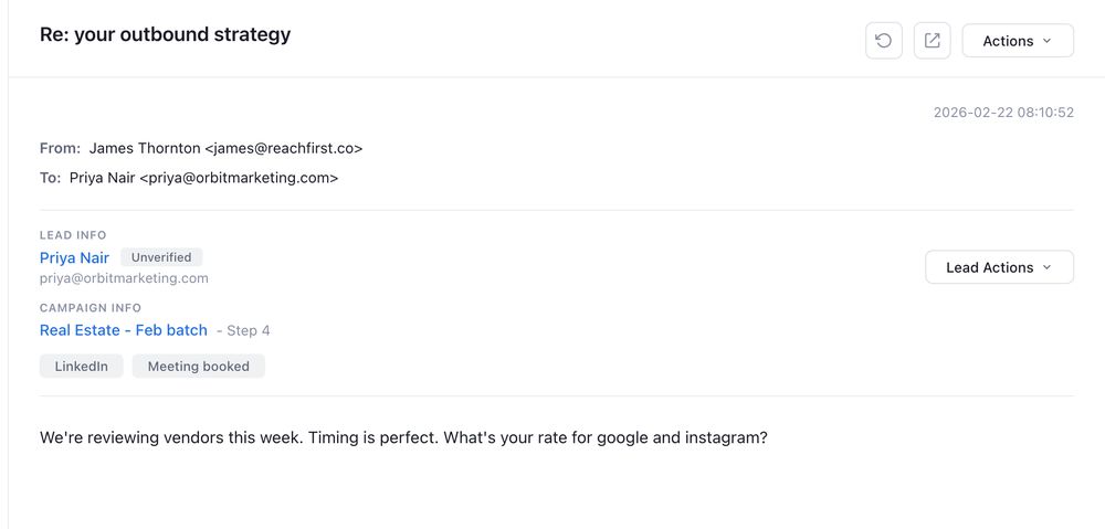 Positive reply to one of our cold emails