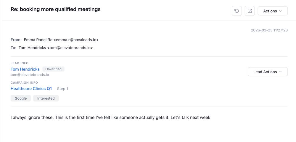Positive reply to one of our cold emails
