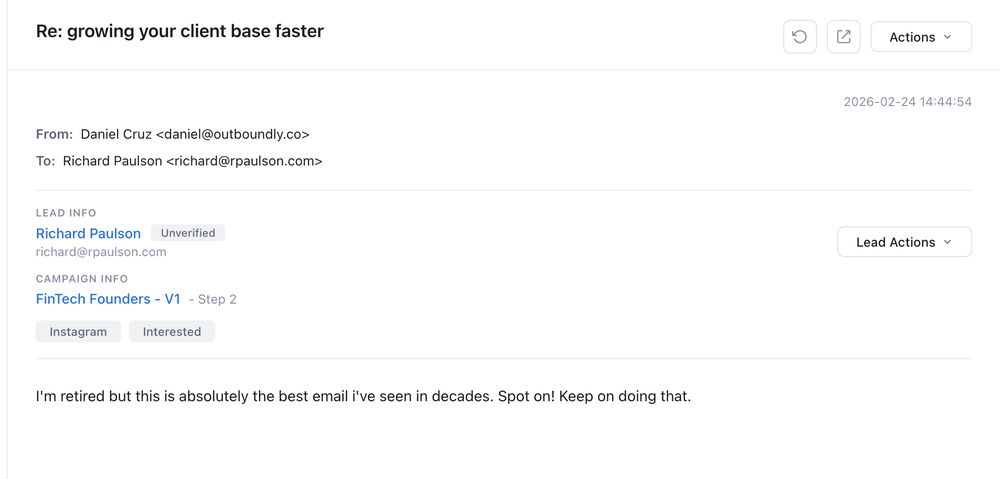 Positive reply to one of our cold emails