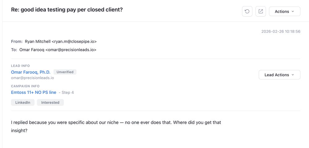 Positive reply to one of our cold emails