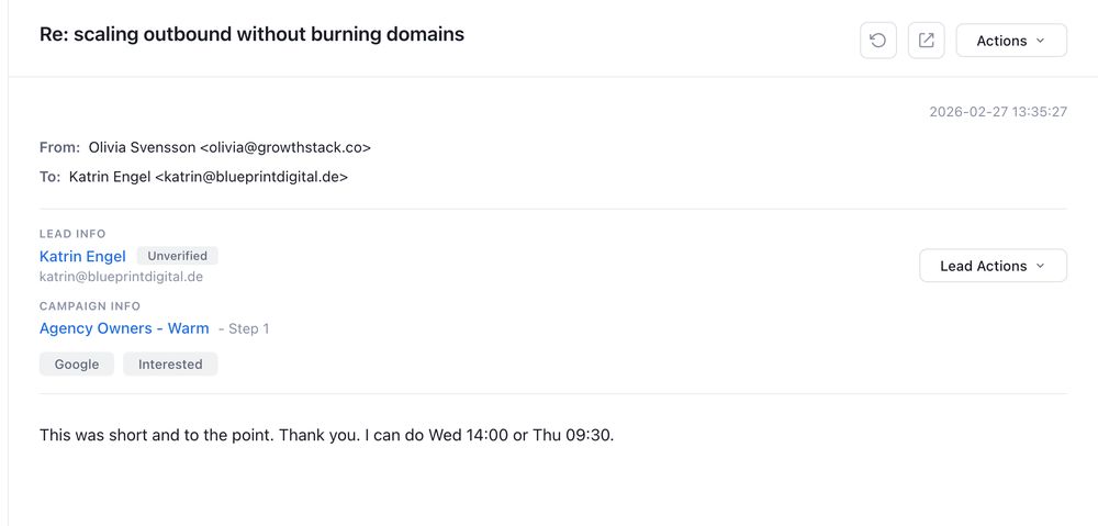 Positive reply to one of our cold emails