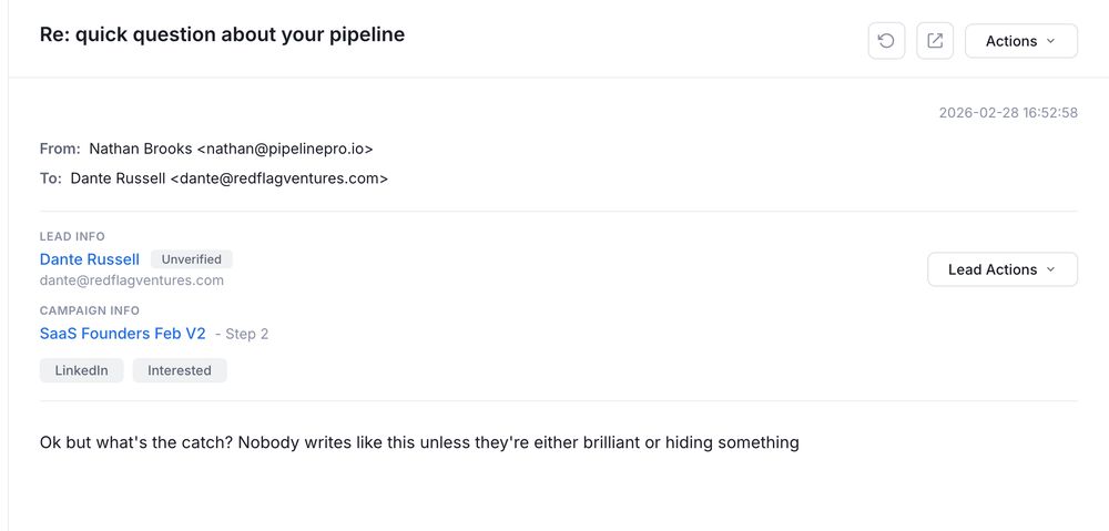 Positive reply to one of our cold emails