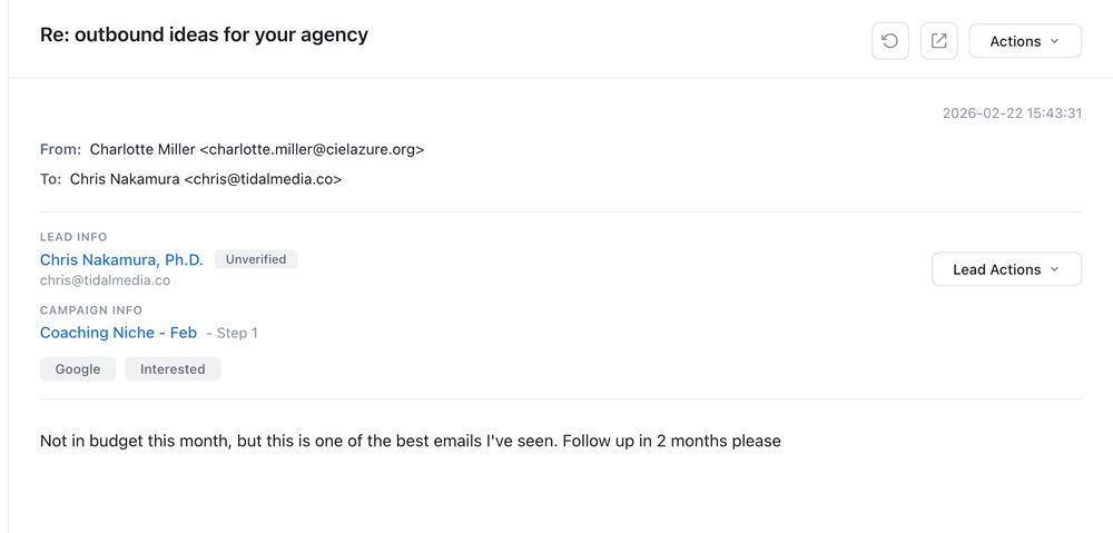 Positive reply to one of our cold emails