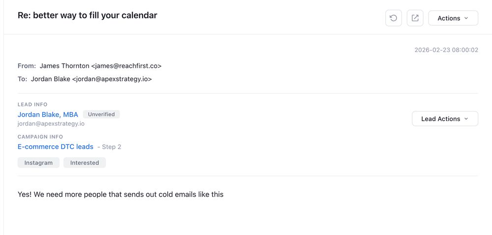 Positive reply to one of our cold emails