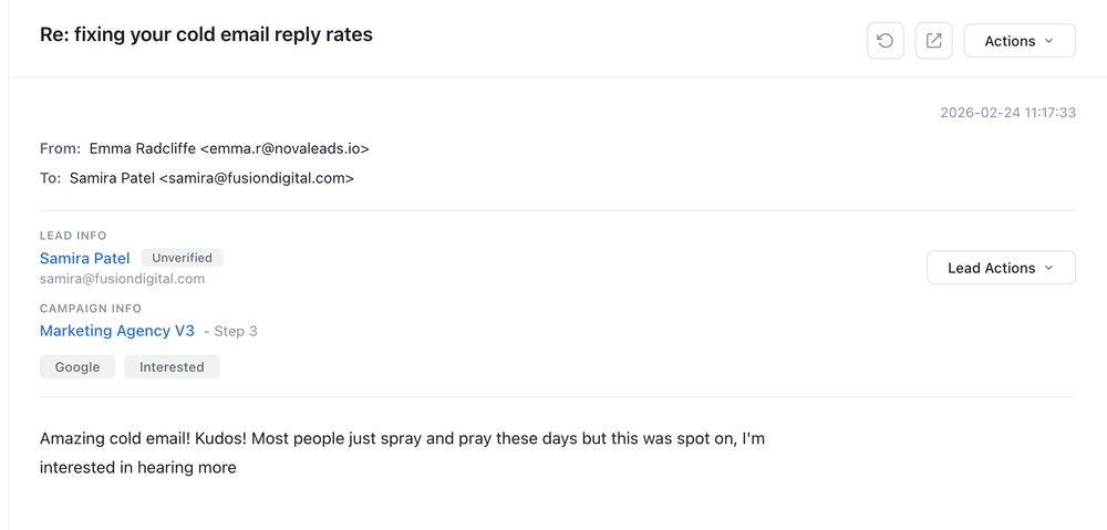 Positive reply to one of our cold emails