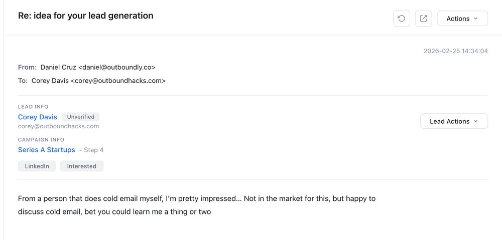 Positive reply to one of our cold emails