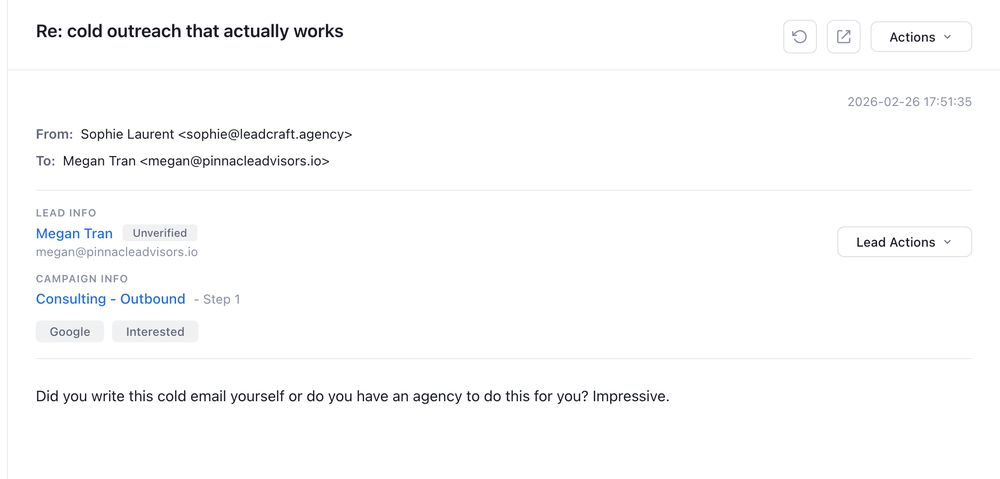 Positive reply to one of our cold emails