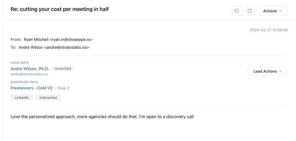 Positive reply to one of our cold emails