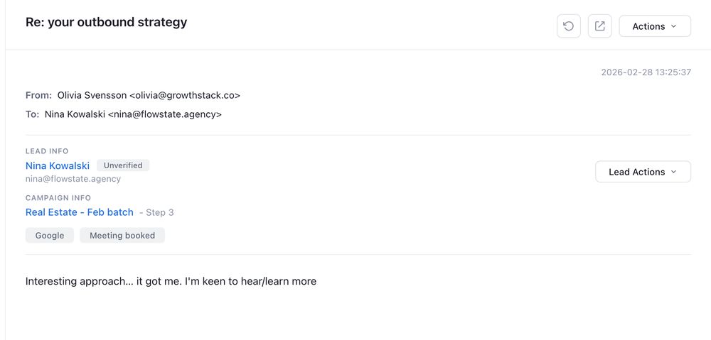 Positive reply to one of our cold emails