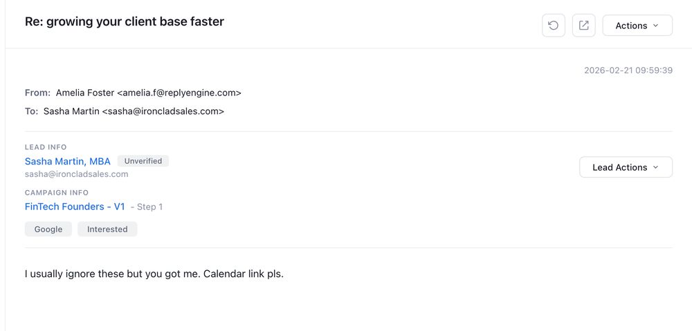 Positive reply to one of our cold emails