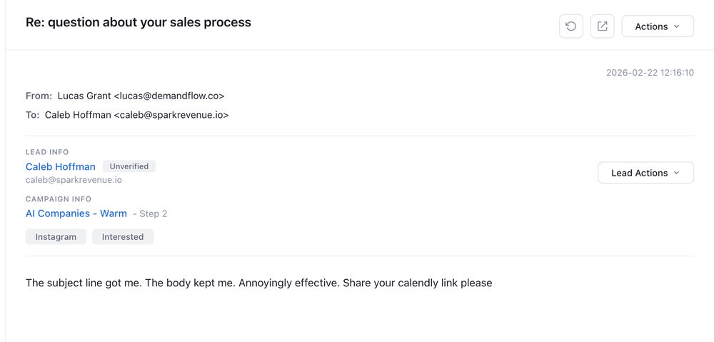 Positive reply to one of our cold emails