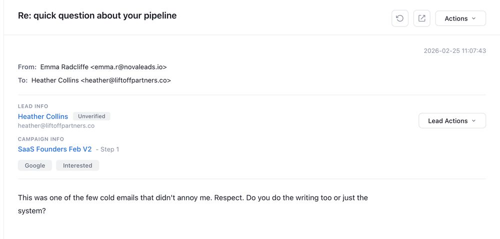 Positive reply to one of our cold emails