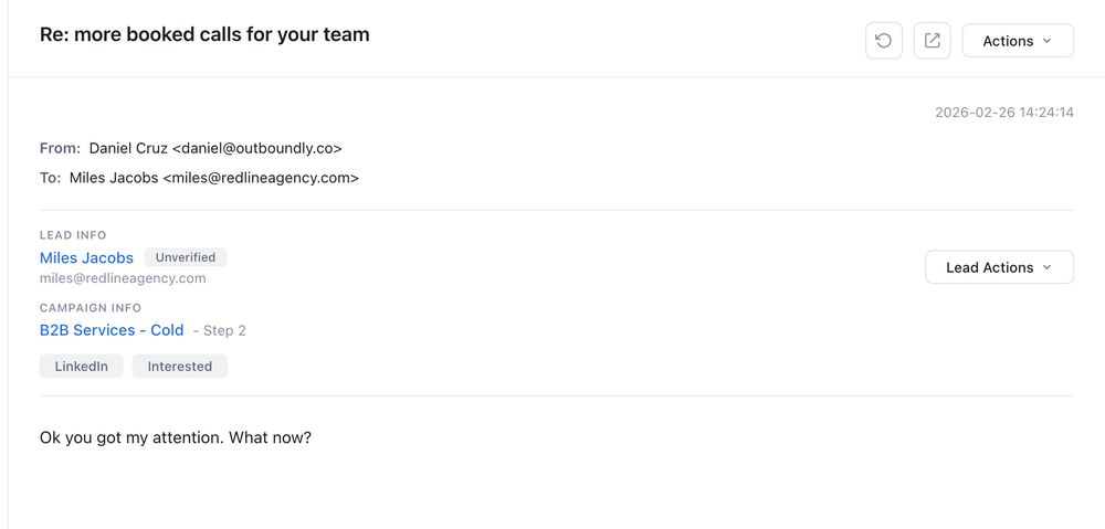 Positive reply to one of our cold emails
