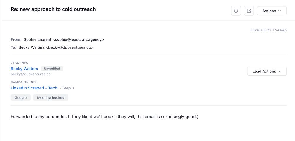 Positive reply to one of our cold emails