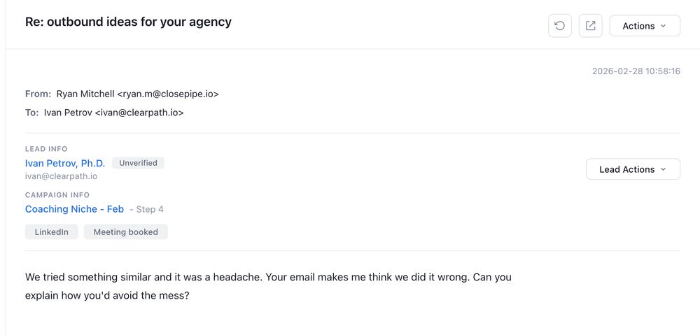 Positive reply to one of our cold emails
