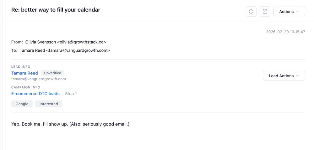 Positive reply to one of our cold emails