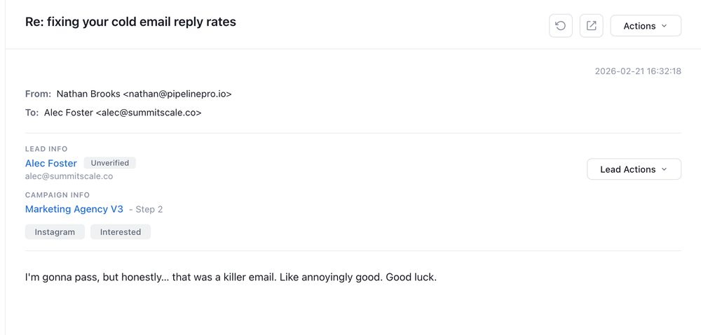 Positive reply to one of our cold emails