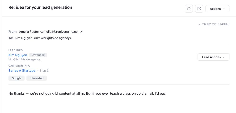 Positive reply to one of our cold emails