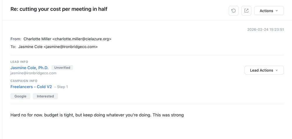 Positive reply to one of our cold emails