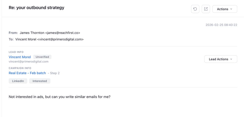 Positive reply to one of our cold emails