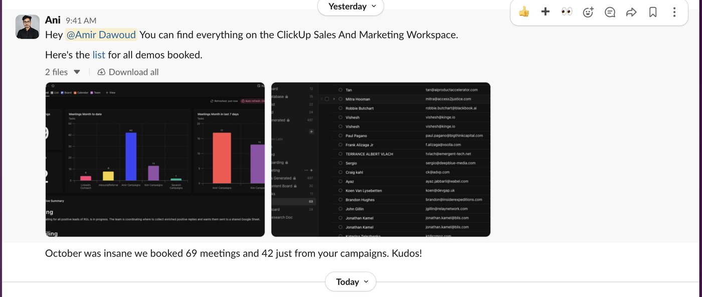 Client message about booked meetings